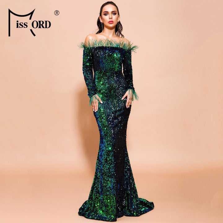 Long Sleeves Heavily Beaded Evening Party Prom Dresses - isabellla