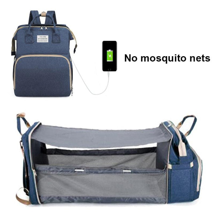 M&M 2-in-1 Backpack- Crib, Diaper Bag, Sun Shade, & USB Interface - isabellla