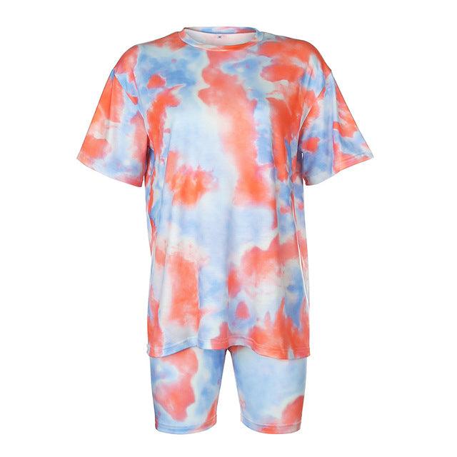 IAMHOTTY   Tie Dye Print Basic Tshirt Shorts Two Piece Set Women Casual Outfits lounge Wear Jogging Femme Biker Shorts Tees Summ - isabellla